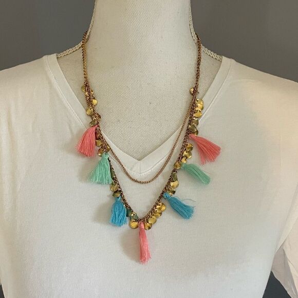 Multicolor Tassel & Coin Necklace - Picture 1 of 2